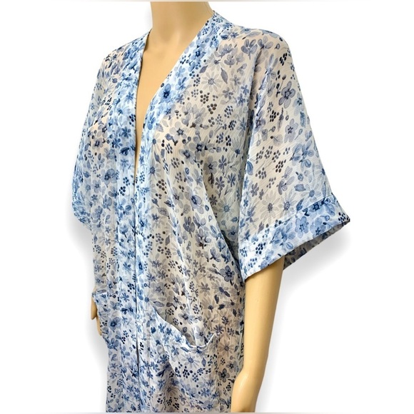 Rachel Zoe Blue Floral Kimono Robe Loungewear Cover Up Dress Women’s One size - Picture 11 of 14